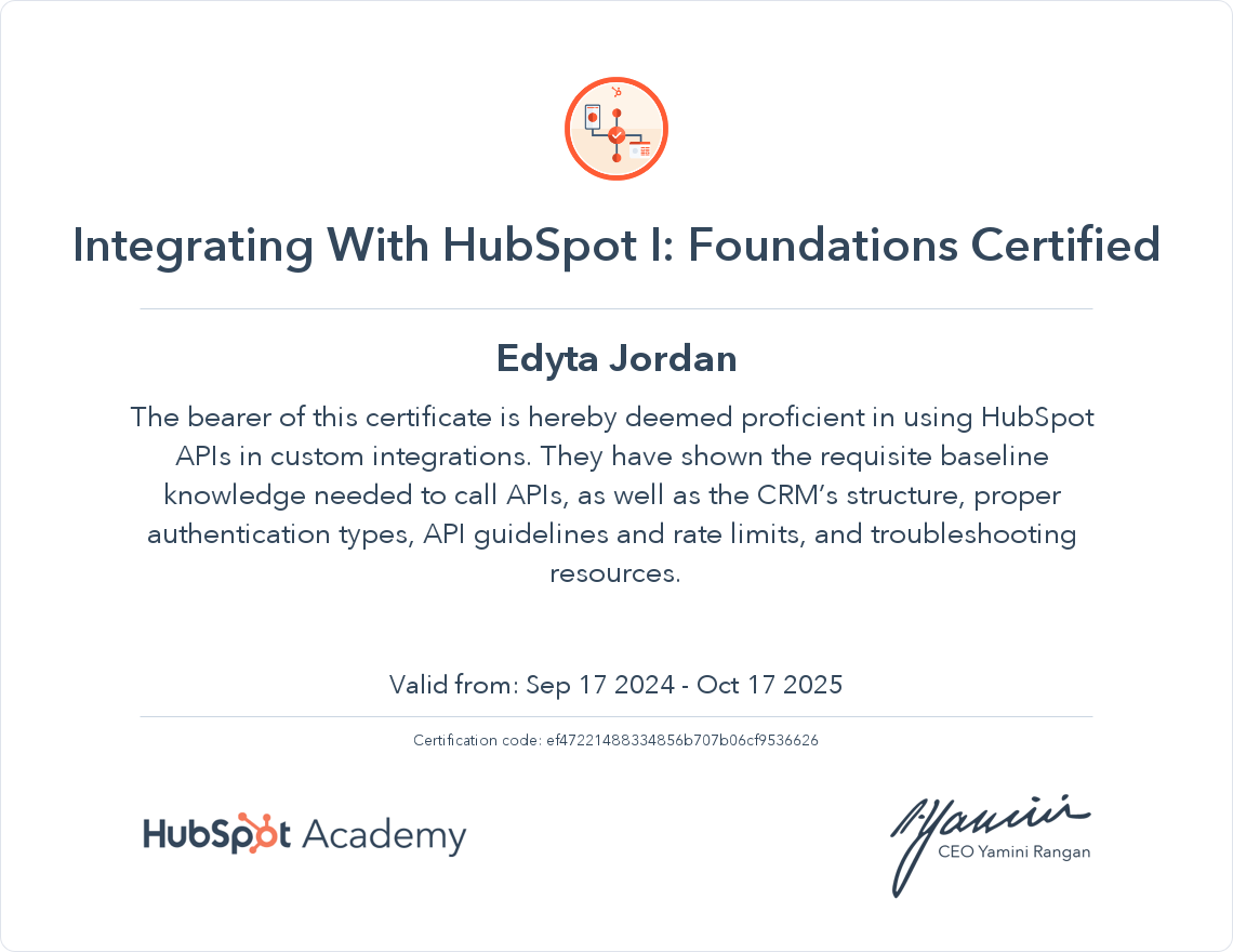 Certification: HubSpot API and Integrations