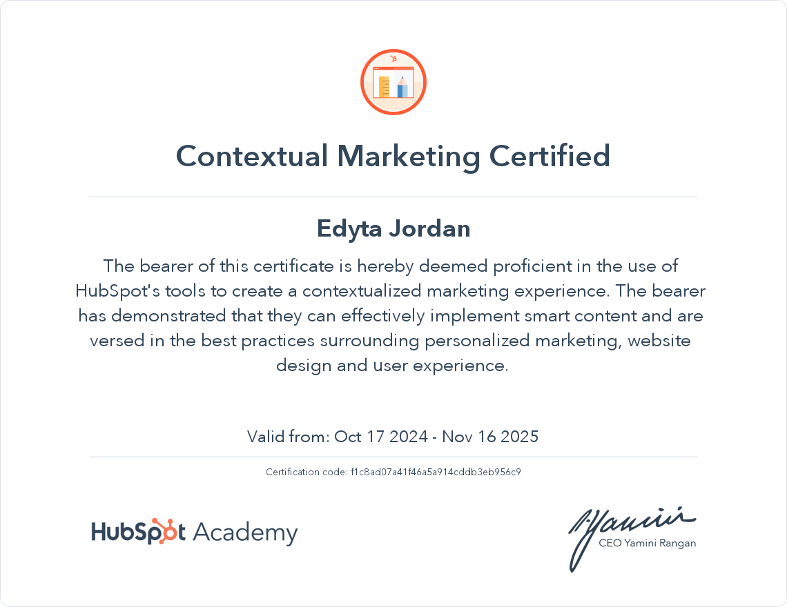 Certification: Contextual Marketing in HubSpot