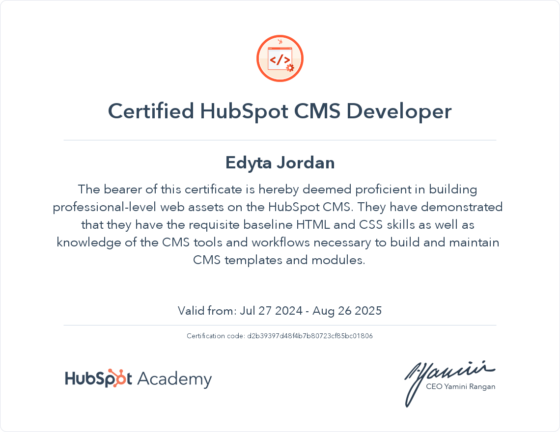 Certification: HubSpot CMS Developer I