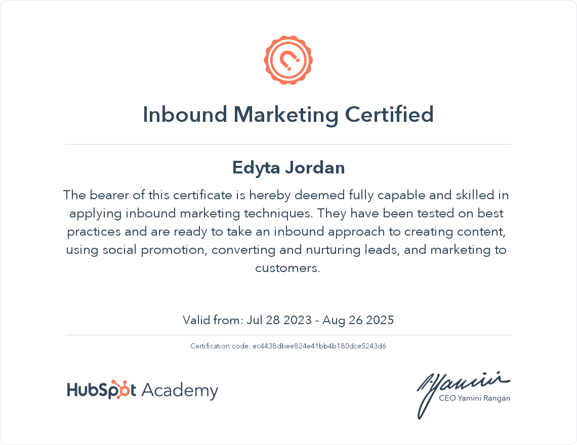 Certification: HubSpot Inbound Marketing