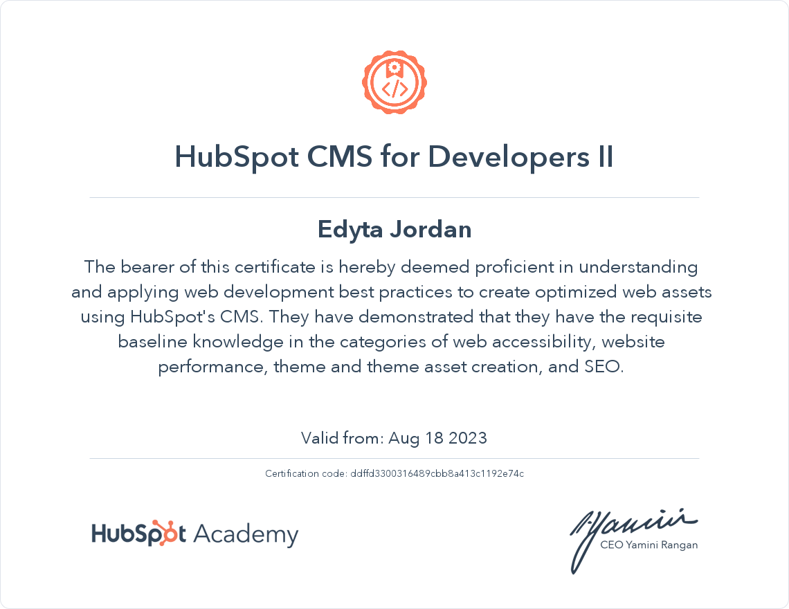 Certification: HubSpot CMS Developer II