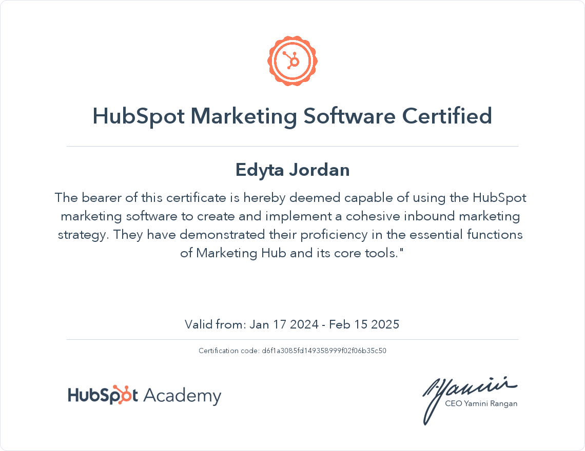 Certification: HubSpot Marketing Software