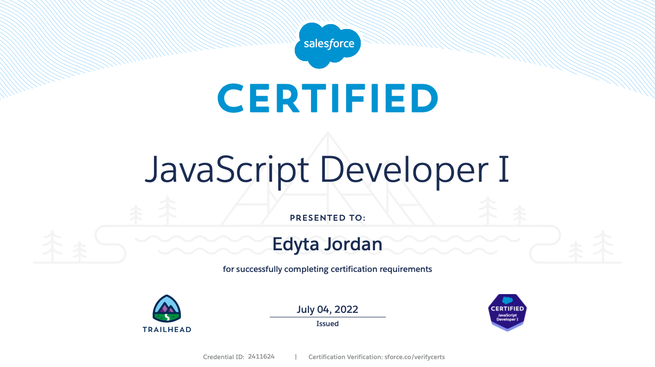 Certification: Salesforce Certified Developer JavaScript Developer I